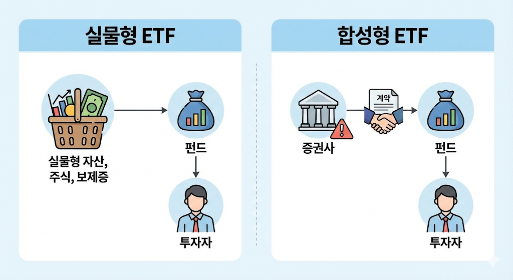 실물형 ETF와 합성형 ETF의 구조 비교 인포그래픽