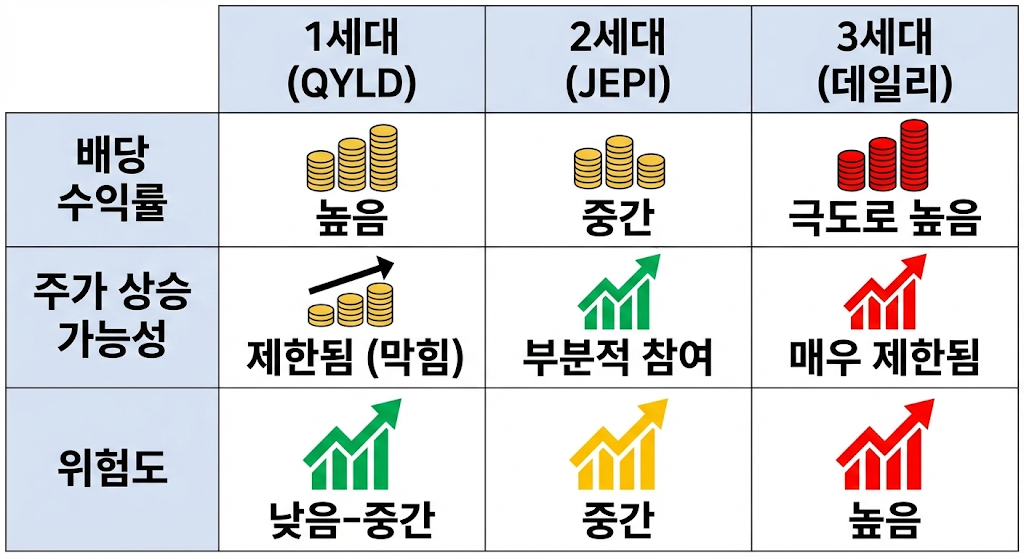세대별 커버드콜 특징 비교